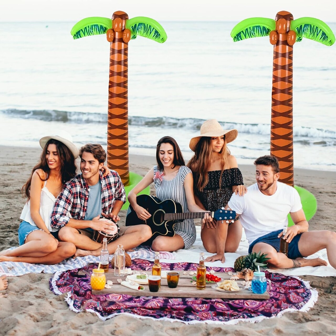 4E's Novelty 2 Pack Giant Inflatable Palm Trees 6 Ft Tall - Palm Tree Blow Up for Tropical Seaside Inflate Trees Party Decorations, Summer Beach Tree Party, Beach Decoration Plant Birthday Supplies